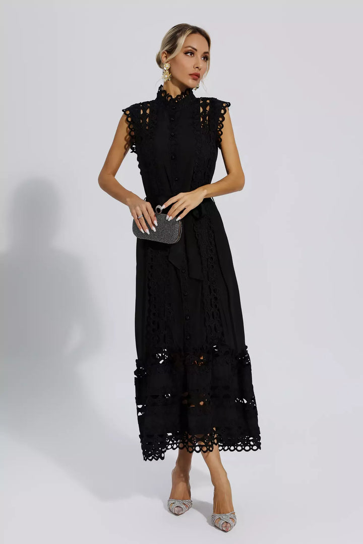 PENELOPE | BLACK SLEEVELESS HOLLOW MAXI DRESS